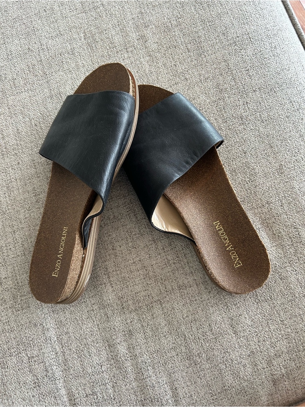 Enzo Angiolini Black Slide Cork-Style Footbed Mules